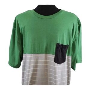 QUIKSILVER Grey Striped T-Shirt With Chest Pocket Size 2XL